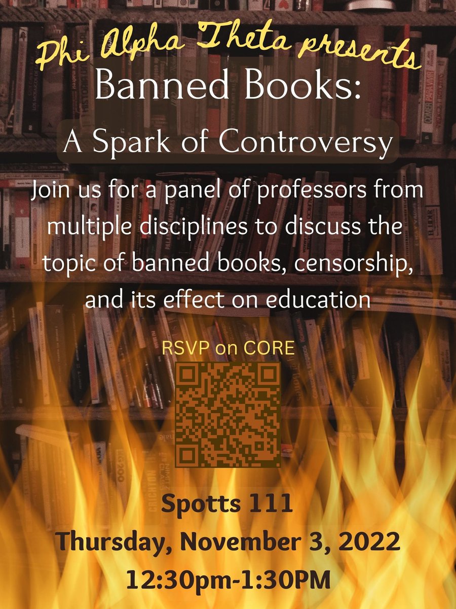 SRU_PAT's tweet photo. Join us on Nov 3 during common hour for our first event of the semester! We are hosting a panel with a diverse group of educators to discuss the topic of banned books. This is an opportunity you won't want to miss. https://t.co/Q2akgqVLIC
