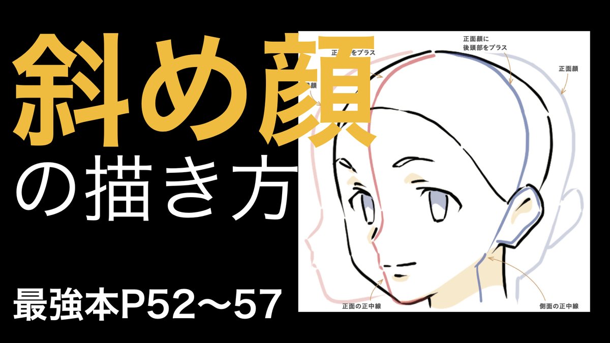 斜め45度の顔は横顔の70 最強本解説 斜め顔 の描き方p52 57 アニメ私塾の漫画
