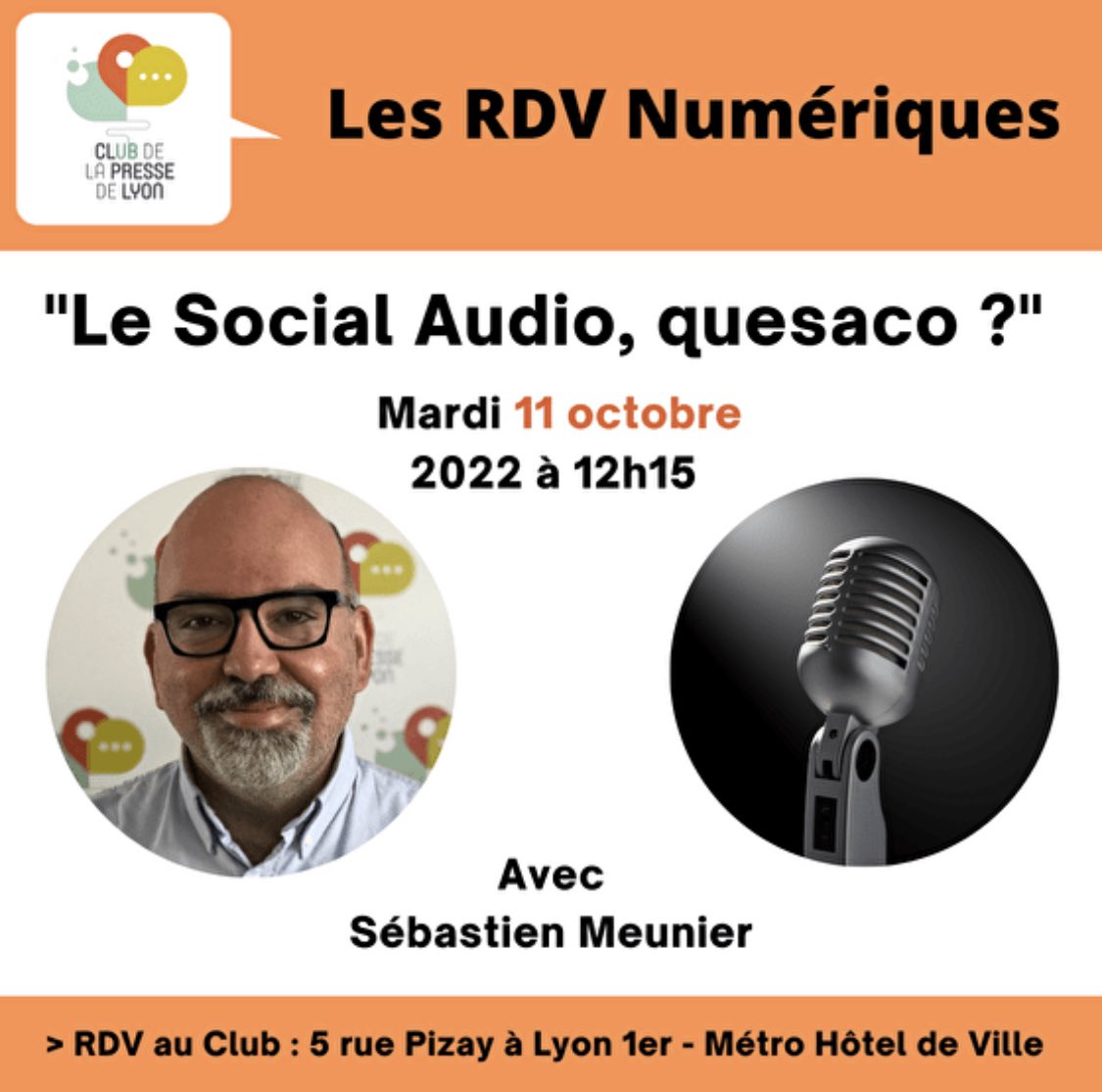 Demain je serai au @Clubpresselyon pour un nouvel atelier consacré à la #socialaudio . Mp pour vous inscrire, c’est free :-)