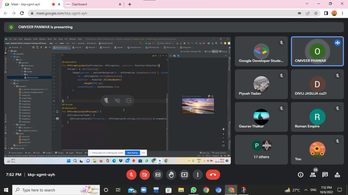 dscpgdav's tweet image. Android Compose Camp 🏕 Session 3 Done Right ✅💫
#Google #googledevelopersstudentclub #Android #ComposeCamp #ComposeCampIndia