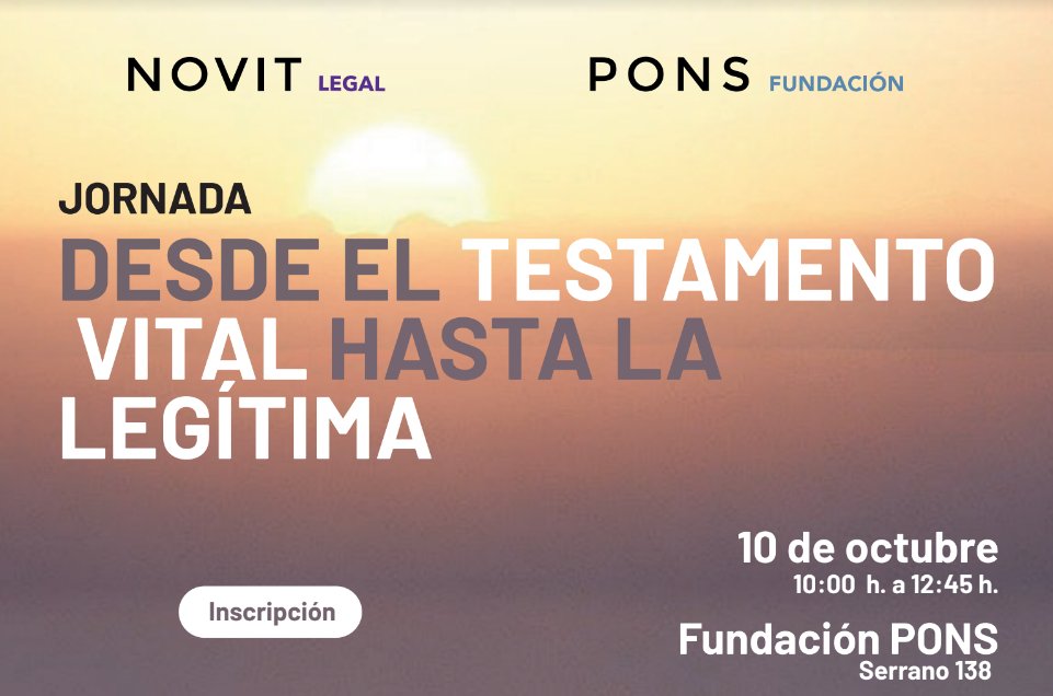 AlfonsCatena's tweet photo. 📢 ⏰lunes 10 de octubre os esperamos en #Mardrid,  en la @FundaciónPONS, como colaborador del despacho @NovitLegal hablaremos de muchos e interesantes temas: #testamento #testamentoVital #legitima #herencias #desheredacion #eutanasia, ...

#legal #abogados #abogacia #divorcio https://t.co/vJLyzEwE6p
