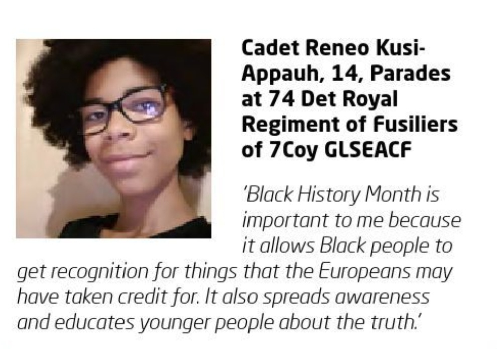 7Coyglseacf's tweet photo. It's #BlackHistoryMonth &amp; we're thrilled that #7Coy has been featured in the Army Cadets Magazine!
https://t.co/Gq8XMV7tfw

Check out @MajKOC7 along with Cadets old &amp; new speaking about what Black History Month means to them! 
#prideof7Coy 🖤💛🖤

@GLSEACF
@9selacf @10selacf https://t.co/KeBcdynDt5