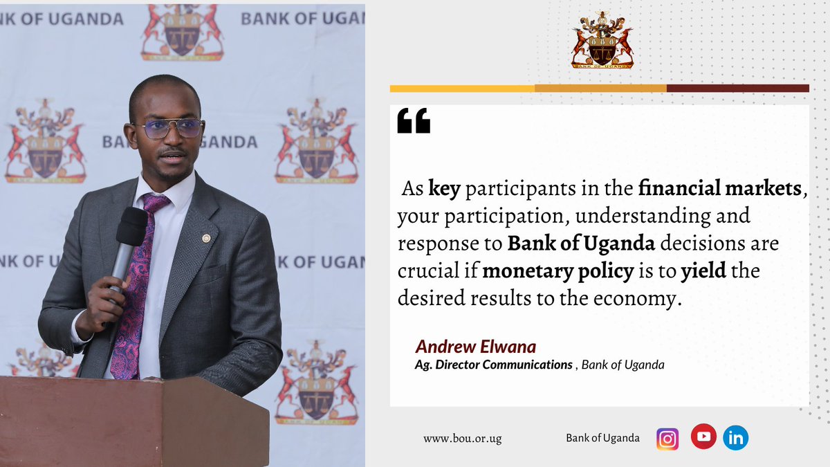 BOU_Official's tweet photo. Mr. Andrew Elwana: This second monetary policy forum targets to engage with the implementing partners, the key stakeholders with whom monetary policy can be effectively transmitted. 

#BoUMPF https://t.co/qYRpup2Itd