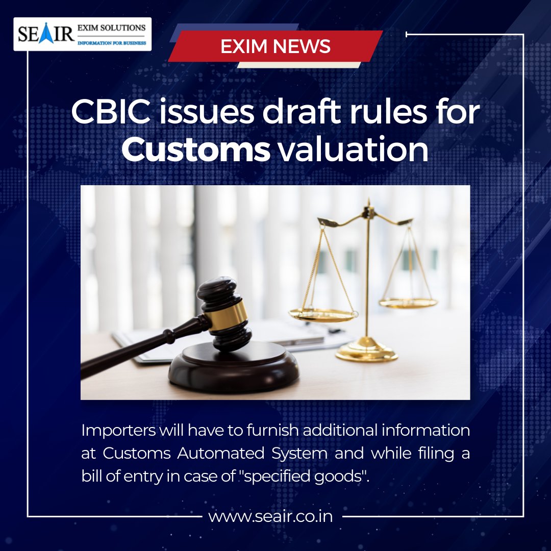 seair_exim's tweet photo. Importers will have to furnish additional information at Customs Automated System and while filing a bill of entry in case of "specified goods".
Get Daily Export-Import updates on Seair's Google news platform - https://t.co/fH2mRNFK9u
#tradedata #importdata #hscode #businessnews https://t.co/ktesF8xzOE
