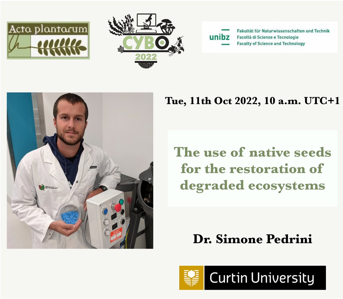 We kick off the fall #webinar series with @smnpedrini, talking about #restoration of degraded #ecosystems with native #seeds. Participation is FREE! Register here: unibz.it/it/events/1393… #botany #botanists #youngbotanists #roadtocybo2023 #plantscience #plantphd #plantphdlife