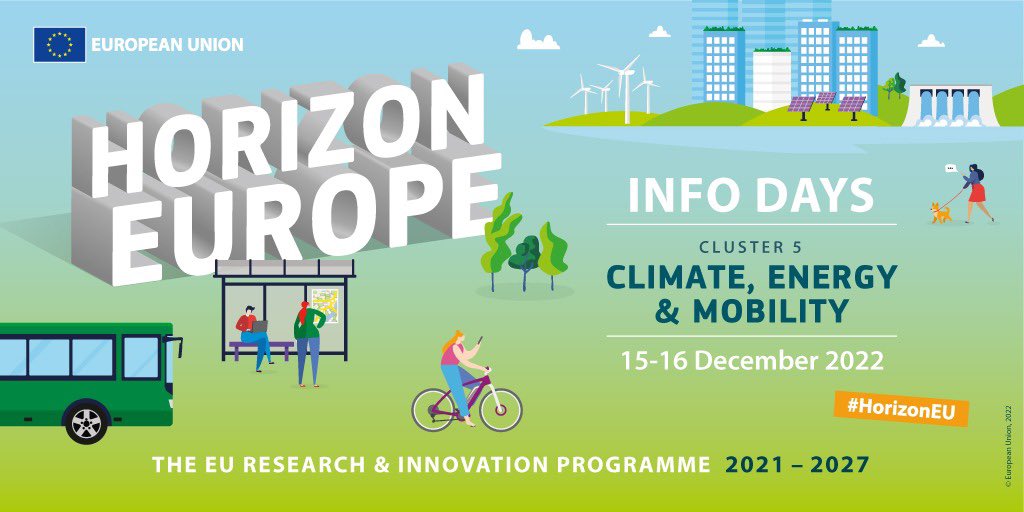 GabrielMariya's tweet photo. 📢SAVE THE DATE

The🆕#HorizonEU Info Days on Cluster 5 #Climate, #Energy and #Mobility will take place on 15-16 Dec!

✅Upcoming 2023 calls
✅ Hybrid Event (limited onsite &amp; virtual)

🗓️ 15 Dec. onsite Brokerage Event
#CL5INFODAYS22

More info: https://t.co/DqBFeQujil https://t.co/p8bkzr66Xx
