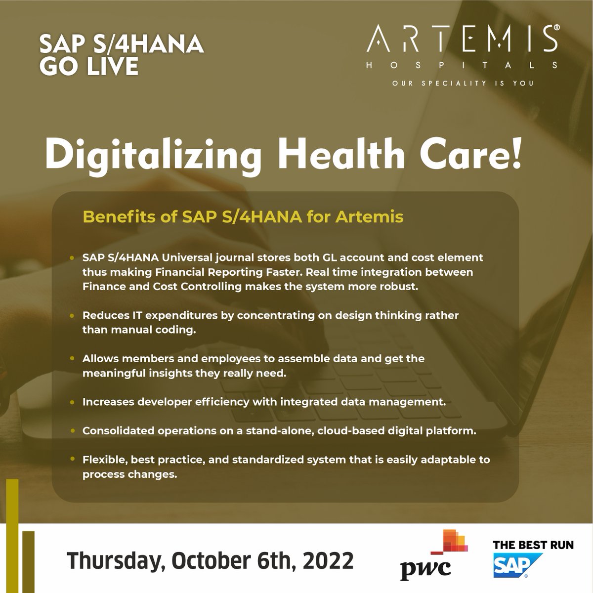 HospitalArtemis's tweet photo. It gives us an immense pride to announce that #ArtemisHospitals become the first hospital in Gurugram to go live with SAP S/4HANA on RISE with #SAP after successfully integrating it with our existing hospital information system.
#WorldClassTechnology #PatientCareServices https://t.co/gKFfpYL1OJ