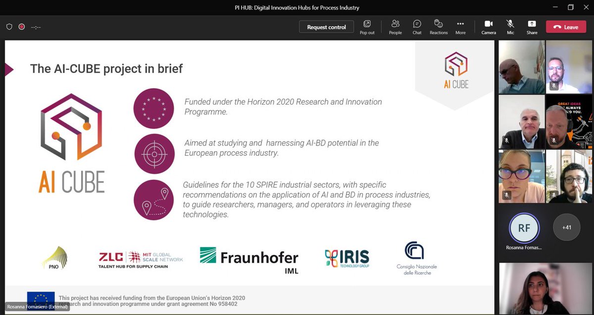 Rosanna Fornasiero from <a href="/CNRsocial_/">CNR Consiglio Nazionale delle Ricerche</a> presented the AI-CUBE project at the PI HUB: Digital Innovation Hubs for #ProcessIndustry online meeting where she spoke about AI-driven Digital Transformation in PI and the #AI maturity models and adoption in PI #artificialintelligence