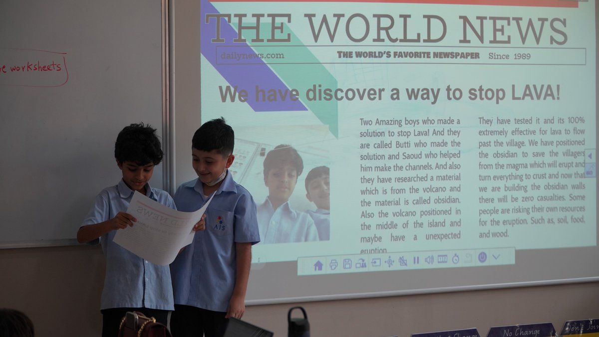 AIS_Grade4's tweet photo. Grade 4 presented their mini projects to parents and explained how to protect communities from Volcanic Eruptions.  There were lots of great solutions which were excitedly presented to big crowds of parents. #AISGrade4 #AISPrimarySch https://t.co/H5xj2a2i2J