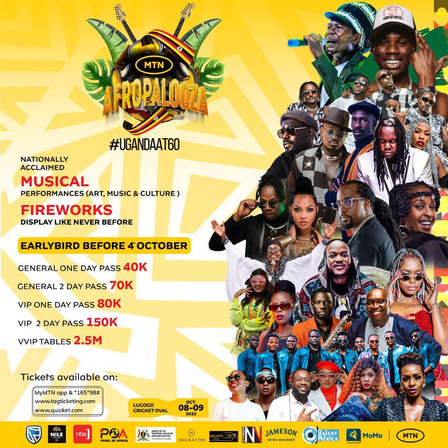 winnita's tweet photo. independence weekend yakunyumira at Lugogo cricket oval mu #MTNAfroPaloozaFestival ๐ฅ
bring both bae and boo to enjoy Kenyaโs @sautisol, Nigeriaโs @heisrema and all Ugandaโs biggest names all on one stage๐ค
#Afropalooza | #MTNAfropalooza | #UgandaAt60 https://t.co/MX3fi6VNTt
