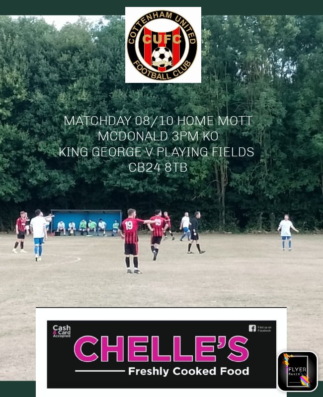 Cottenham United FC Official (@cottenham_fc) on Twitter photo After being on the road since the start of the season we finally have our 1st home game against <a href="/MottMacFC/">Mott Mac FC</a>
Tea shop will be open.
Match is being kindly sponsored by Terry KW
UPTHENAM After being on the road since the start of the season we finally have our 1st home game against <a href="/MottMacFC/">Mott Mac FC</a>
Tea shop will be open.
Match is being kindly sponsored by Terry KW
UPTHENAM