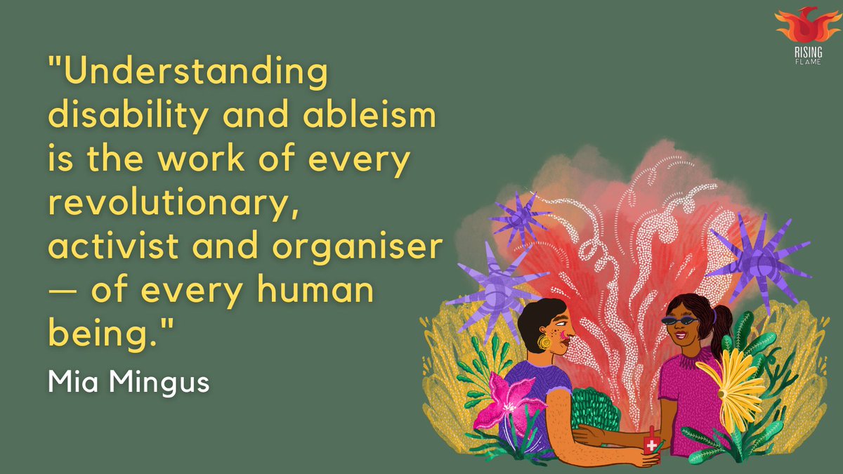 RisingFlameNow's tweet photo. "Disability is one of the most organic and human
experiences on the planet." #MiaMingus

#LetsTalkMH: As a #MentalHealth worker, it is important to understand #DisabilityJustice. It doesn't only affect your disabled clients — it affects all of us. #MHForAll

🎨: @sonakshaiyengar https://t.co/q6bew3e1hQ