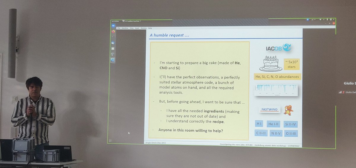 LarkinCormac's tweet photo. Our last talk of #astroatom comes from our astrophysical baker Sergio Simón-Díaz from the IAC talking about preparations and first results from the IACOB survey https://t.co/YwmN1bR6Ln