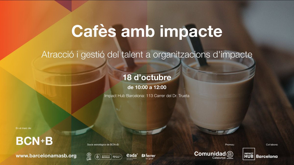 barcelonamasb's tweet photo. *Canvi de data! 👉🏽18 d'octubre
😊 La Comunitat B organitza un cafè amb impacte amb Germán Cuenca (@Ethikos30) Fabiana Molina (Bioo) i Almudena Cara (@BiooOfficial) sobre com atraure i gestionar el talent en organitzacions d’impacte!
Fem un cafè? ☕️👉🏽https://t.co/1KPeb8a8G8 https://t.co/atqyKBoMbu
