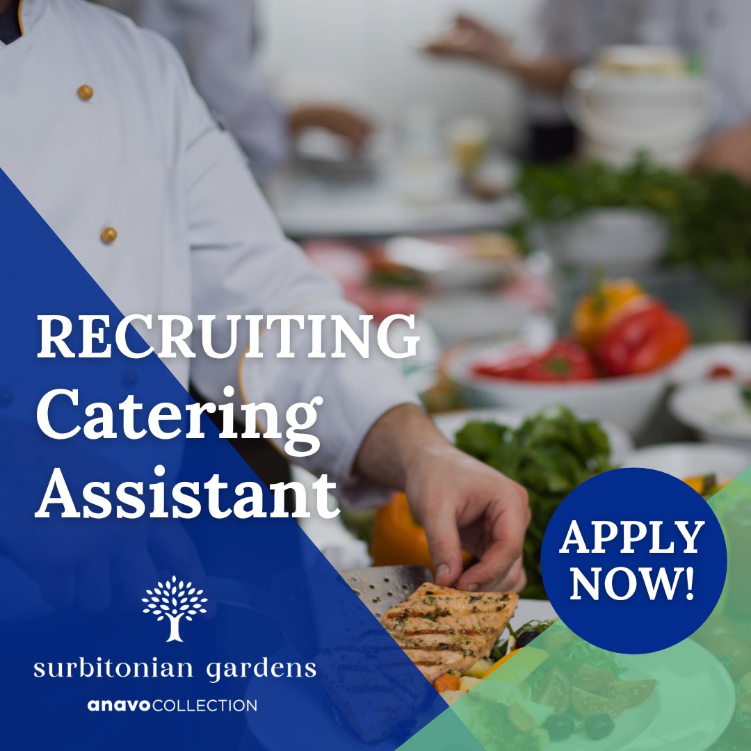 SurbitonianGdns's tweet photo. Surbitonian Gardens is currently recruiting for a Catering Assistant at our care home in Surbiton.

For more information and to apply, please email recruitment@anavogroup.com or visit https://t.co/V6IR0YVJFw 

#carehomestaff #catering #surbiton https://t.co/sCpWJ5s3Sw