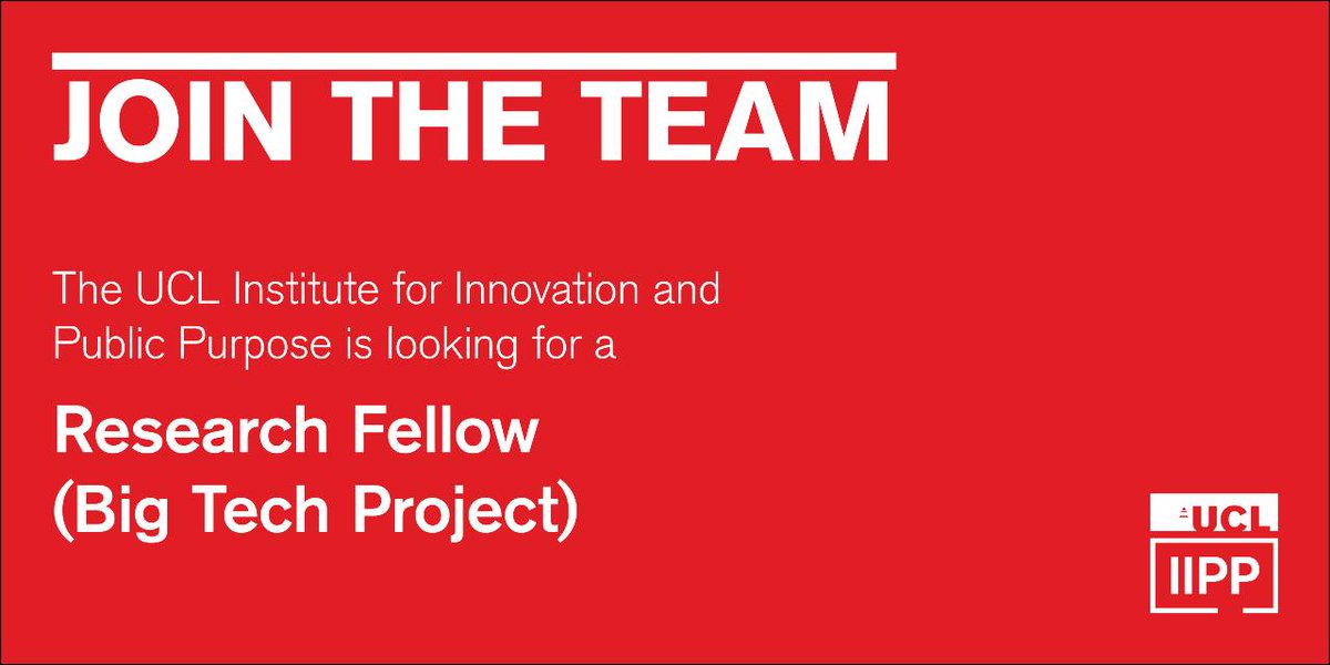 We are hiring <a href="/IIPP_UCL/">UCL Institute for Innovation and Public Purpose</a>! 

Come work with <a href="/timoreilly/">Tim O'Reilly</a>, <a href="/IlanStrauss/">Ilan Strauss</a> and me to empirically assess the impact of #BigTech algorithmic design decisions on platform ecosystems and rents. Skilled in R/ Python and Big Data? Apply by 18 Oct! 

atsv7.wcn.co.uk/search_engine/…