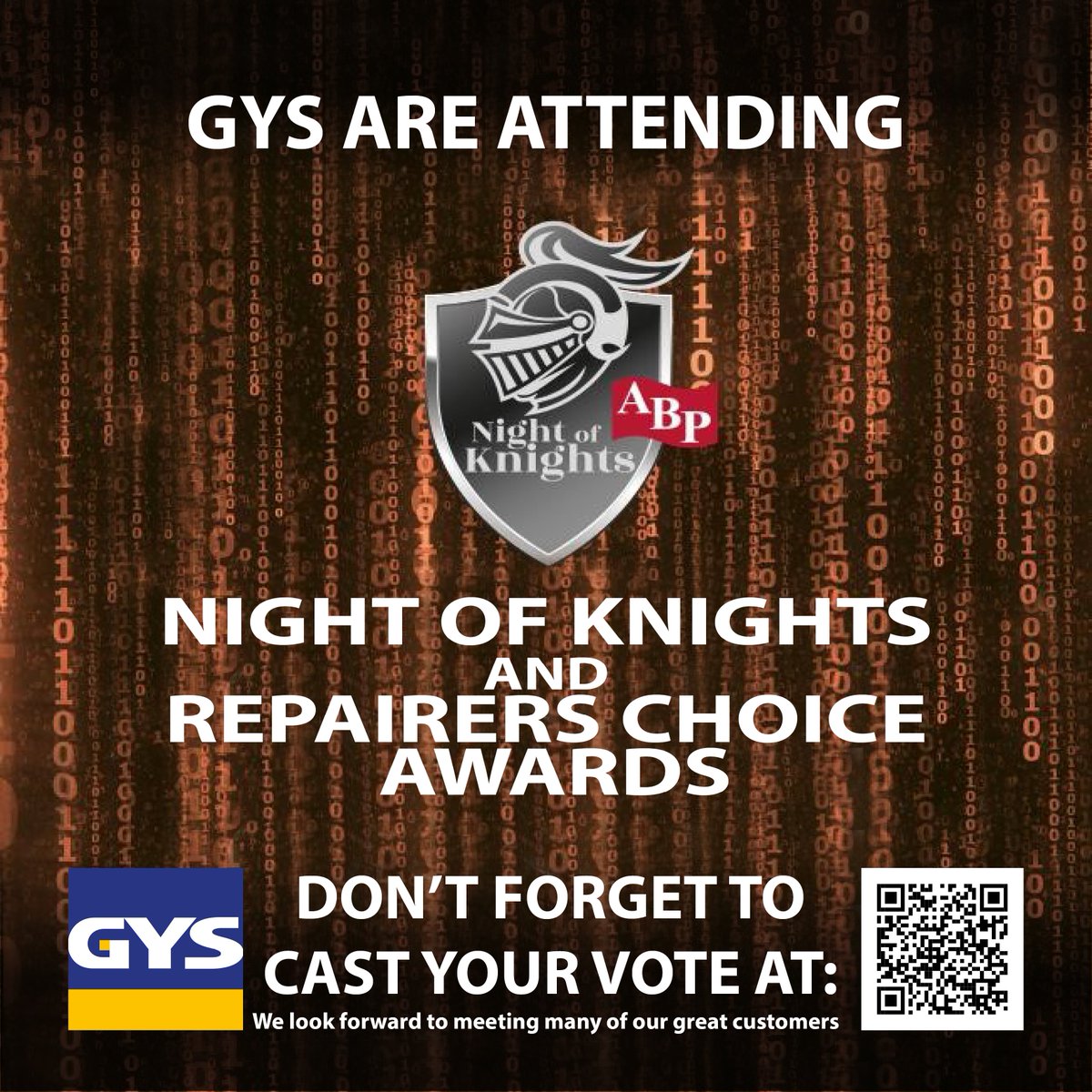 GYS are heading to the ABP Night of Knights and Repairers Choice Awards on November 8th.

An excellent opportunity for us to spend time with our great auto body professional network customers.