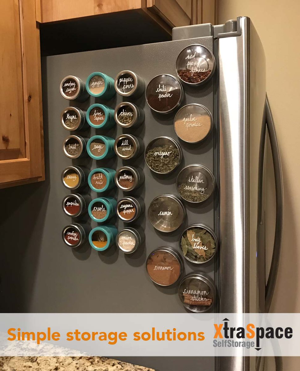 XtraSpaceSA's tweet image. We like this simple, eye-catching way to store spices, especially for small kitchens – simply glue magnets under containers and attach to your fridge (or another metal surface).

#cleverstorage #simplestorage #storageideas #kitchenideas