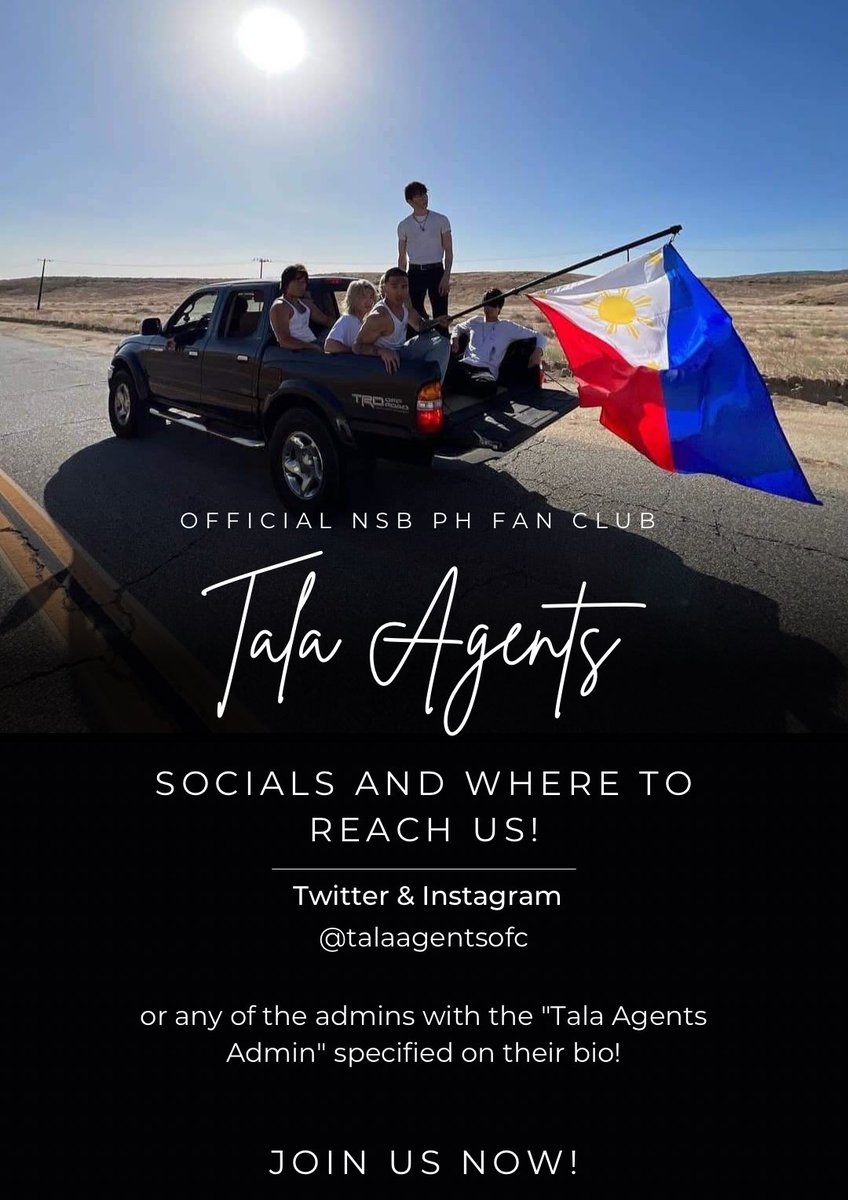 TalaAgentsOFC's tweet photo. CALLING ALL FILIPINO STARS! 📣

We're looking forward to expand our reach and numbers so if anyone wants to join and have the latest, exclusive updates from NSB, make awesome connections and friends, join fun activities, tweet down below or reach us thru our socials! ♡ https://t.co/JKFisbAvTb