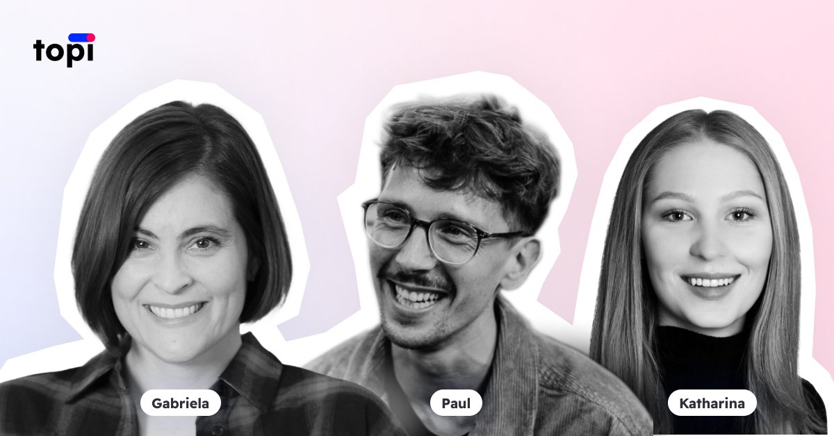 We are super excited about three great additions to our team! Welcome <a href="/gabpmts/">Gabriela Matias ☕🤓📚</a> (People - 🇬🇧), Paul (Finance - 🇩🇪), and Katharina (Commercial - 🇩🇪) 🚀  

If you are curious to learn more about life at <a href="/topi_eu/">topi</a>, check out our career page: topi.eu/en/career