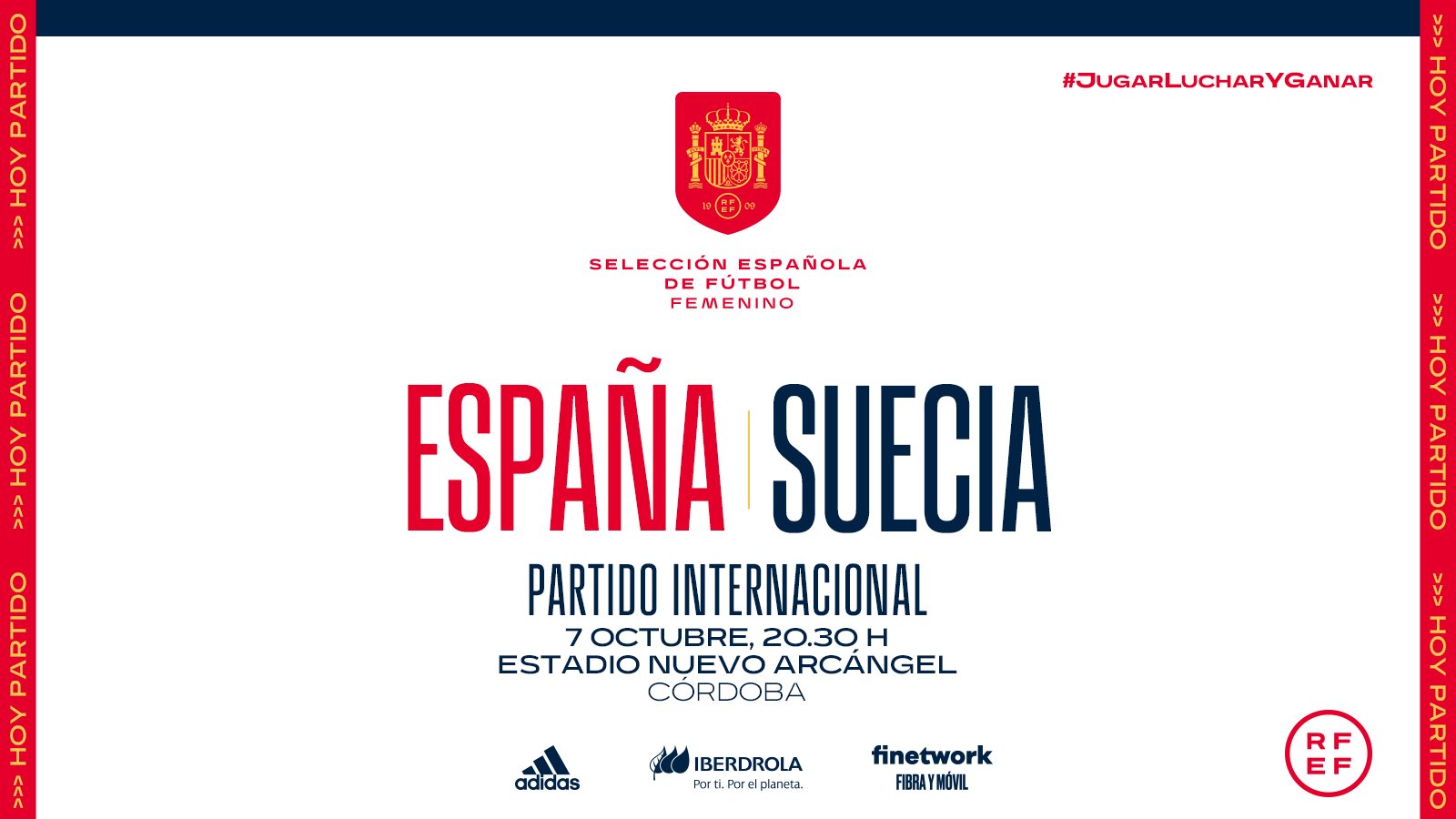 Selección Española Femenina de Fútbol on Twitter: "🚨¡¡𝗛𝗢𝗬 𝗝𝗨𝗚𝗔𝗠𝗢𝗦!! ⚽ España - Suecia 🤝 Amistoso 🕘 20:30 peninsular española) 🏟 Estadio El Arcángel 📺 @teledeporte 👩‍💻 PREVIA: https://t.co/BILwkigcKD #JugarLucharyGanar https://t ...