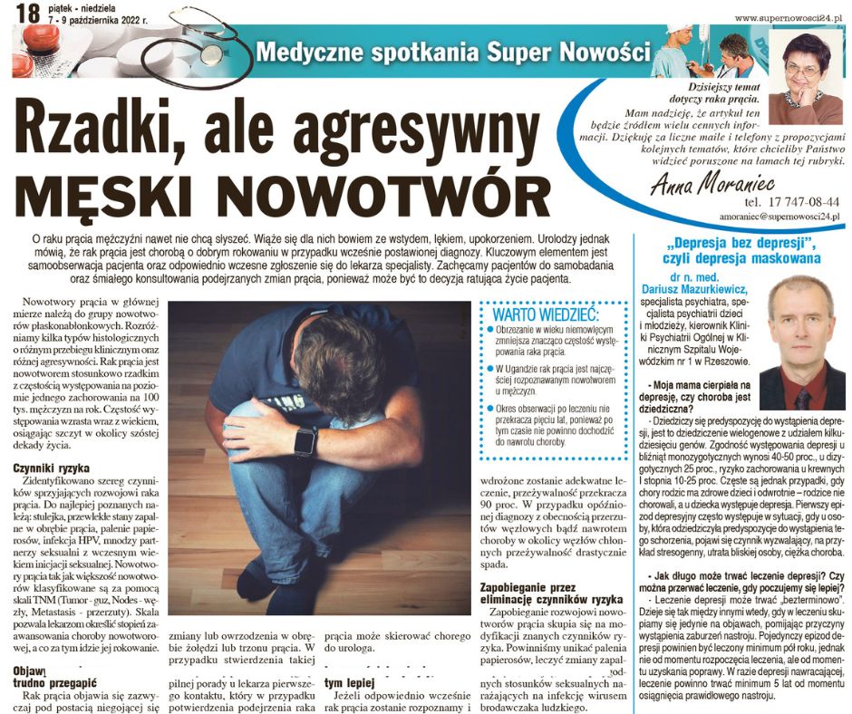 usk_rzeszow's tweet photo. ✔ Dzisiaj w @SuperNowosci24 przeczytacie o rzadkim, ale agresywnym RAKU PRĄCIA. – Czasem konieczna jest amputacja całego organu, mówi lek. Jakub Kempisty z @ksw1_rzeszow. ✔ Wrócimy też do tematu DEPRESJI, którą można wyleczyć, uważa dr n. med. Dariusz Mazurkiewicz. #ksw1 https://t.co/DWry9QleIa