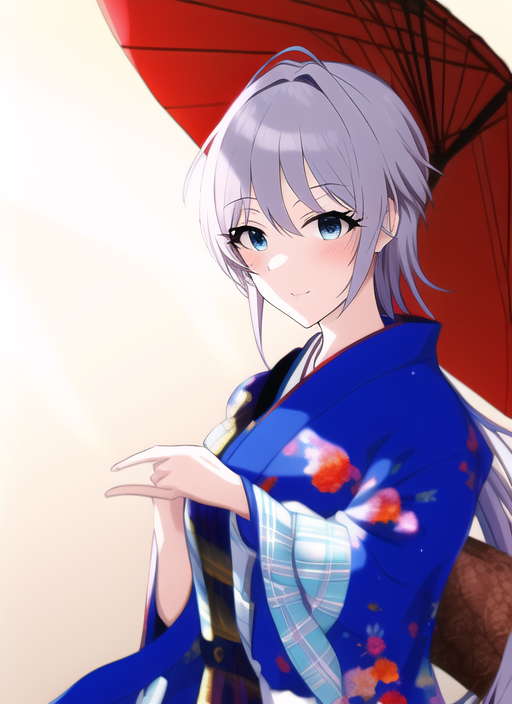 anastasia (idolmaster) 1girl solo japanese clothes kimono umbrella blue eyes short hair  illustration images