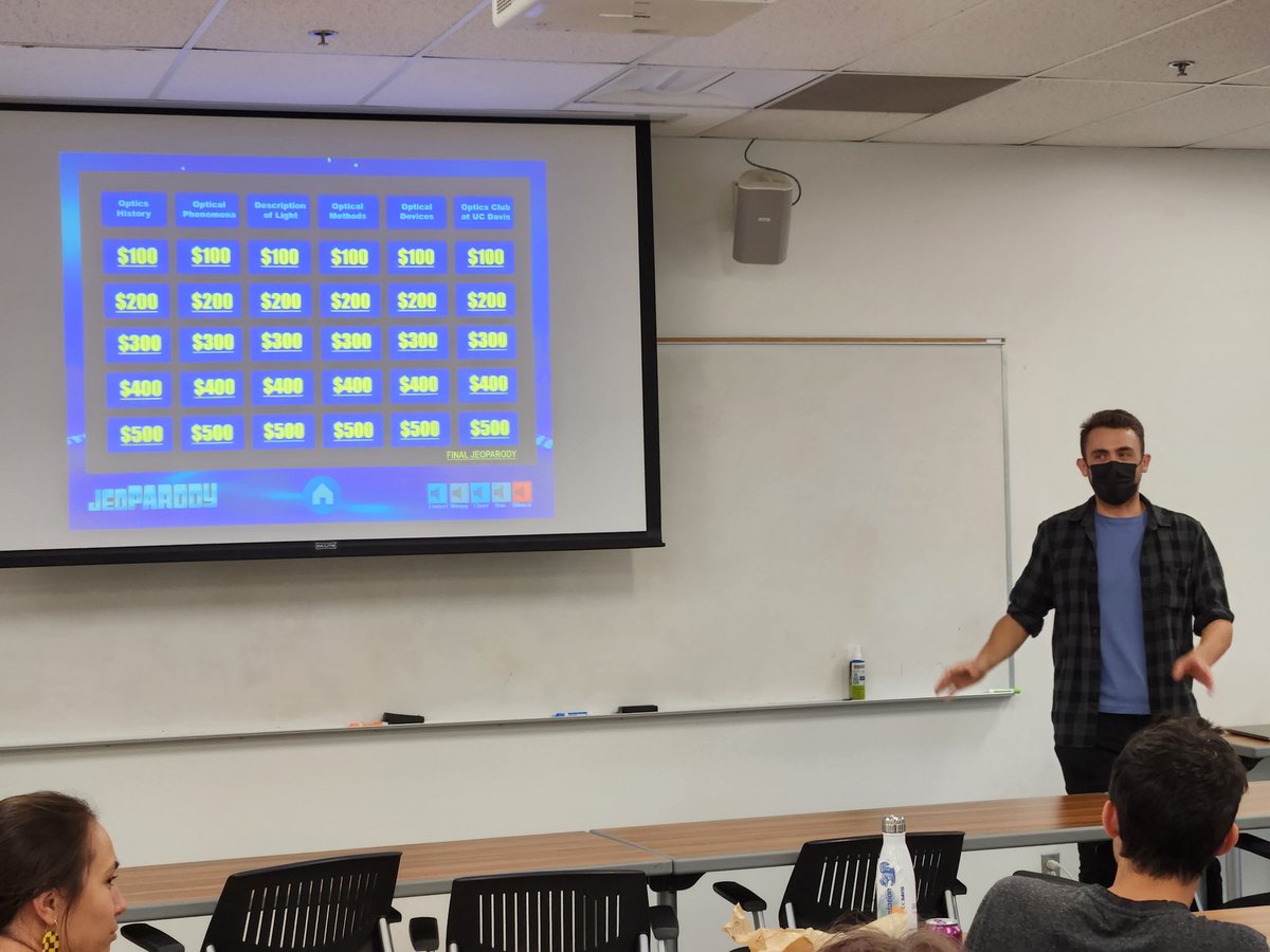 OpticsUCDavis's tweet photo. Thank you Ben Mattison for the awesome Optics Jeopardy questions and being a wonderful Jeoprady host. https://t.co/3tEeX3wWuK