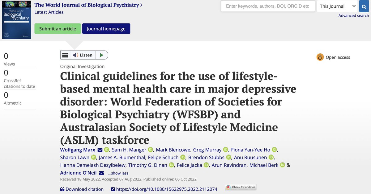 The first ever international clinical guidelines for lifestyle-based mental health care for major depressive disorder are out today! Developed by our <a href="/wfsbp_congress/">WFSBP Congress 2021</a> &amp; @ASLMLifeMedGlobal Taskforce. (1/19)
