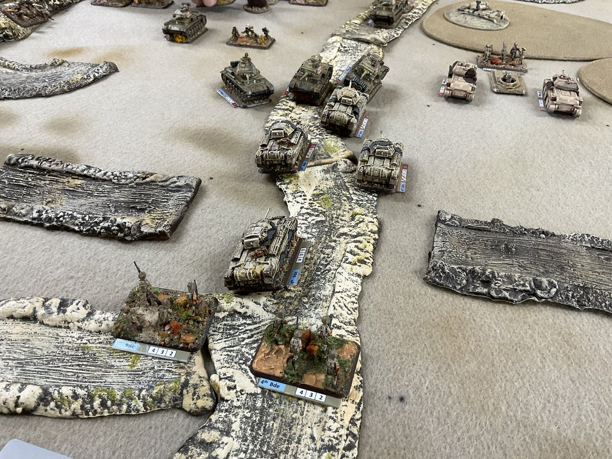 Oldwargamer's tweet photo. British now being drawn into the attack, the panzer IIIs are tough. 
#tobruk #15mm #wargaming #wargames #wargamer #earlywar #WWII #desertwar https://t.co/ViO3RStyrN