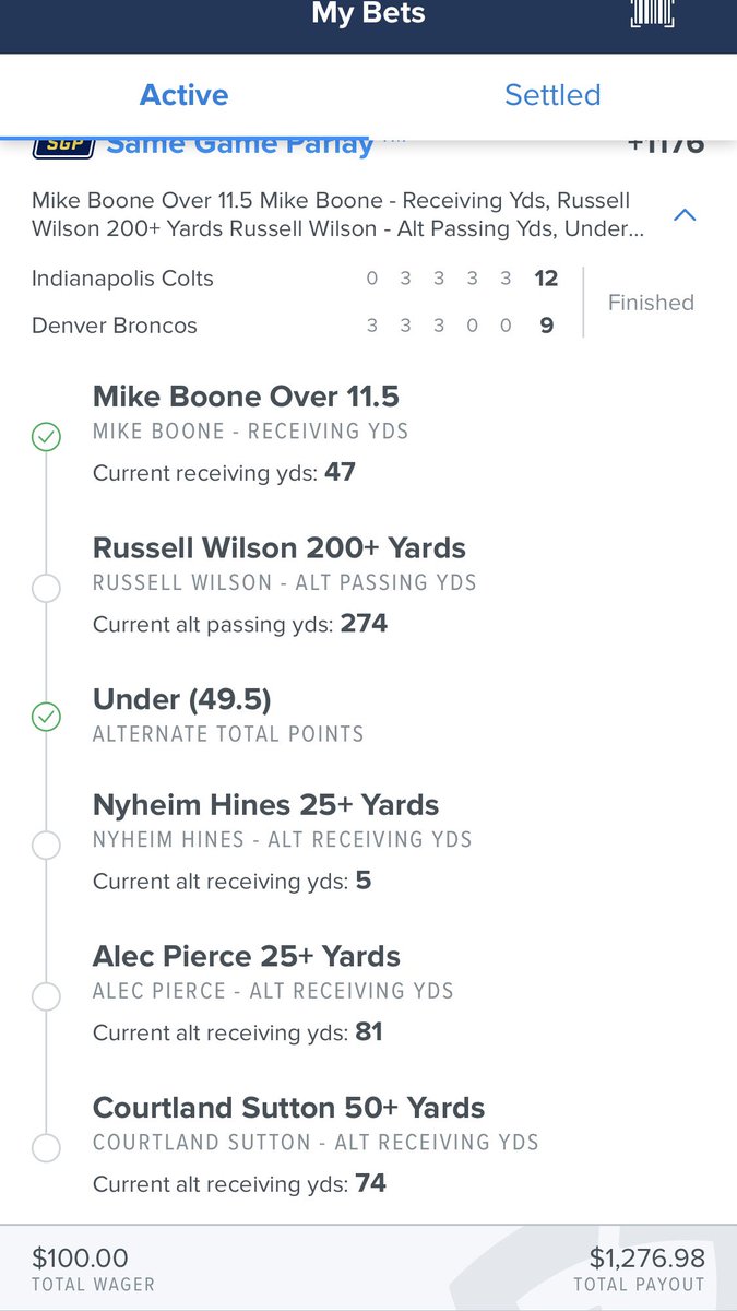 thedullsharp's tweet photo. Everyone and their mother on Hines receiving yards. Risk free bet gets refunded regardless. #gamblingtwitter #TNF #parlay https://t.co/FbyMeDOVbb