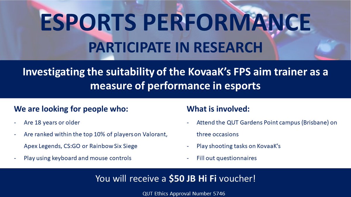 🎮ESPORTS RESEARCH Do you play Valorant, Apex Legends, CS:GO or Rainbow Six Siege? I'm a researcher interested in improving performance of esports players. Please see the study details below or contact me for more details. EOI here: forms.office.com/r/g91mdmigfd #esports #research