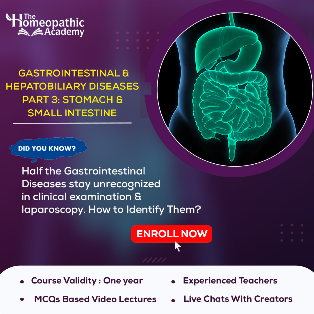 THA_Homeopathy's tweet photo. The Homeopathic Academy presents ‘Gastrointestinal &amp; Hepatobiliary Diseases Part 3: Stomach &amp; Intestines’ to acquaint the learners with the subtleties of each one of these disorders. 

Enroll Now: https://t.co/XHP8hBj5Oq
.
.
#homeopathy #course2022 #learnmoredobetter #learnmore https://t.co/dbyZtXFFKQ