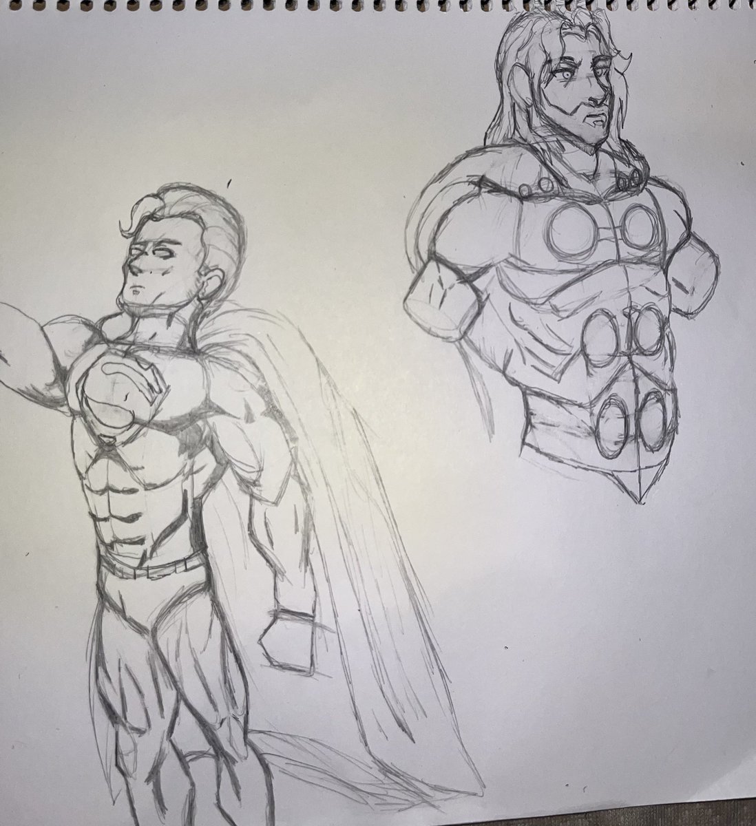 Practiced with shapes and torso sketches once more so. The characters involved are Superman and Thor, particularly of Ultimate Marvel. https://t.co/ZwSNnZLMoF