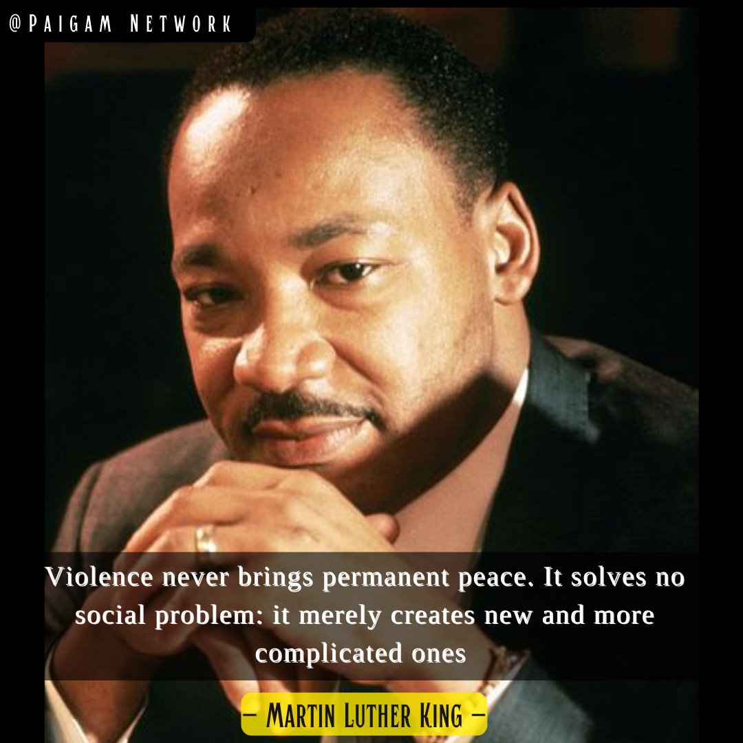Violence never brings permanent peace. It solves no social problem: it merely creates new and more complicated ones 

- Martin Luther King 
#martinlutherking #martinlutherkingquotes #dailyquotesforinspiration #quotesaboutlife #dailyquote #lifequotes #strugglingreaders #Tweet