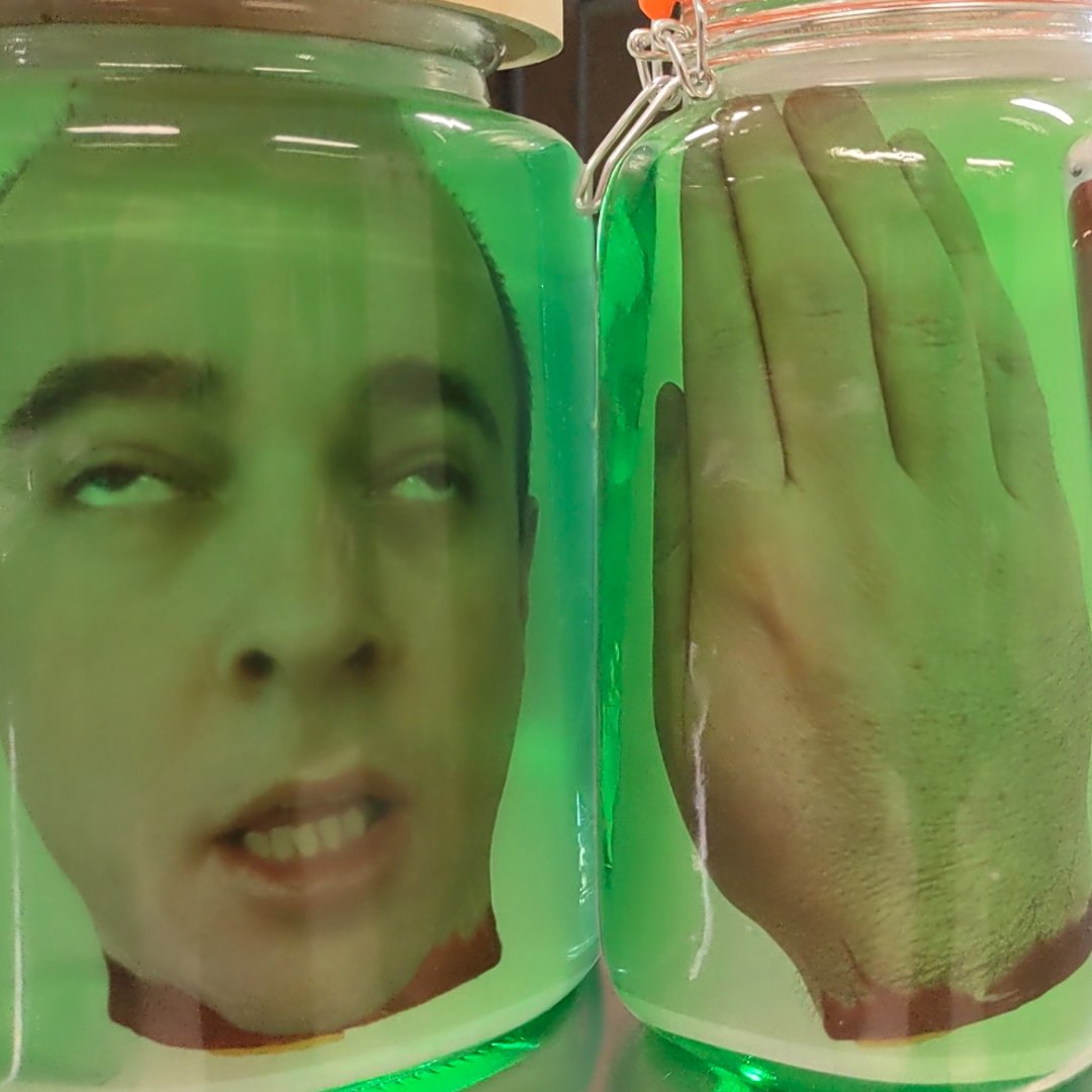 InnovationStew's tweet photo. 💀🎃 Prank your friends and family with a terrifying pickled head, hand or foot hidden in the fridge! 

We show you  how to get YOUR head to appear pickled in a jar, or download our pre-prepared templates - search YouTube for "CNRL Head" #schoolholidays #halloween #innovationstew https://t.co/P4ZfazkINk