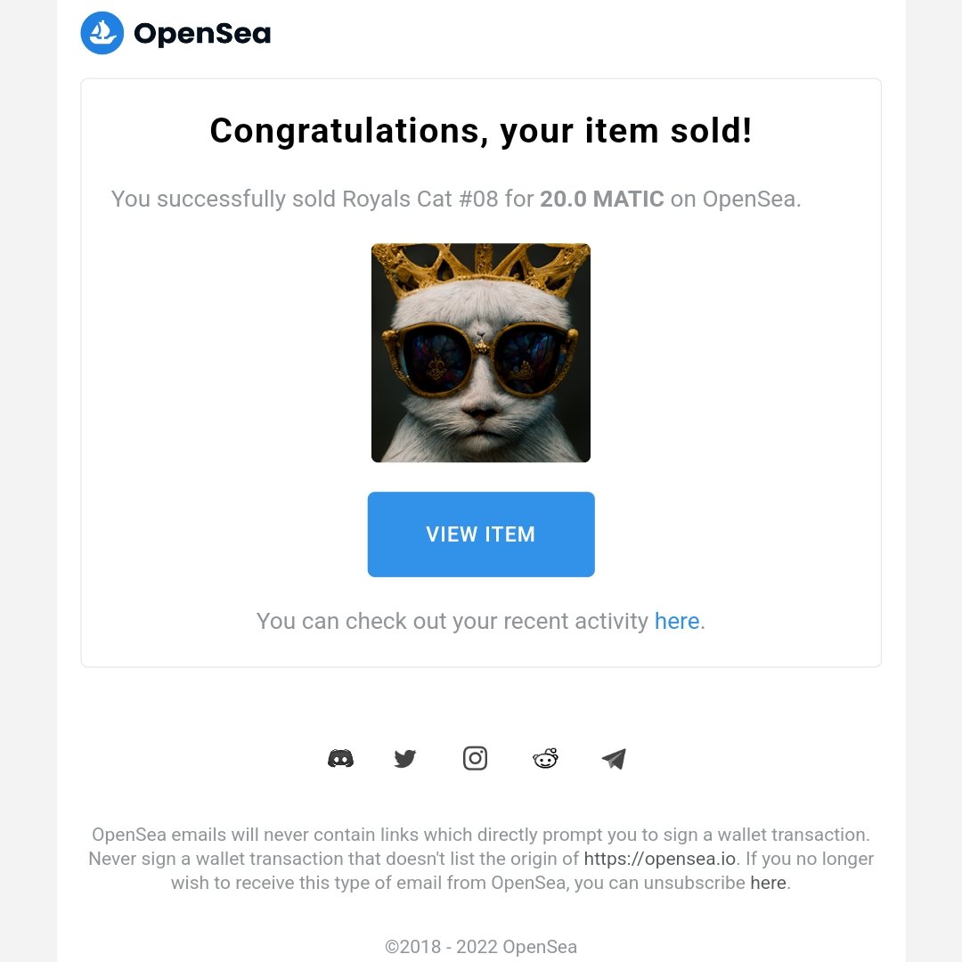 cryptohed's tweet photo. Royals Cat #08 SOLD!!!! 

💠
@opensea
 => Royals Cat 

💠 Floor Price => 20 Matic

#nftgiveaway #nfts #nftdrop #nftcollection #nftcollectors #nftartist #nftart #nftcommunity https://t.co/XZrsBZXKLK
