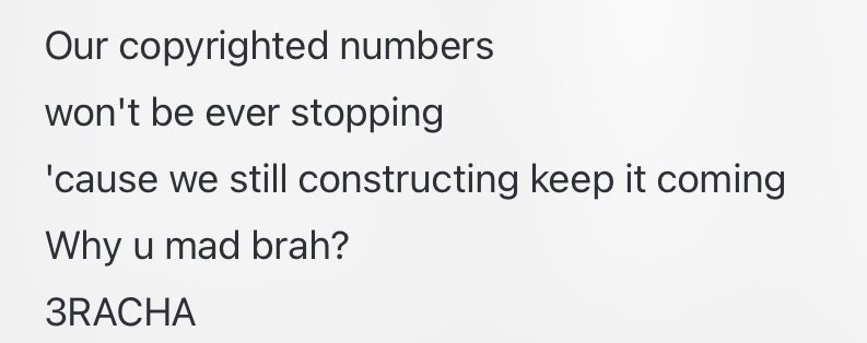 SEUNGM1NE's tweet photo. 3RACHA LYRICS 🧎‍♀️

“our copyrighted numbers wont ever be stopping cause we still constructing keep it coming, why you mad brag?”

🔥😭 https://t.co/21ORGjM2Yl