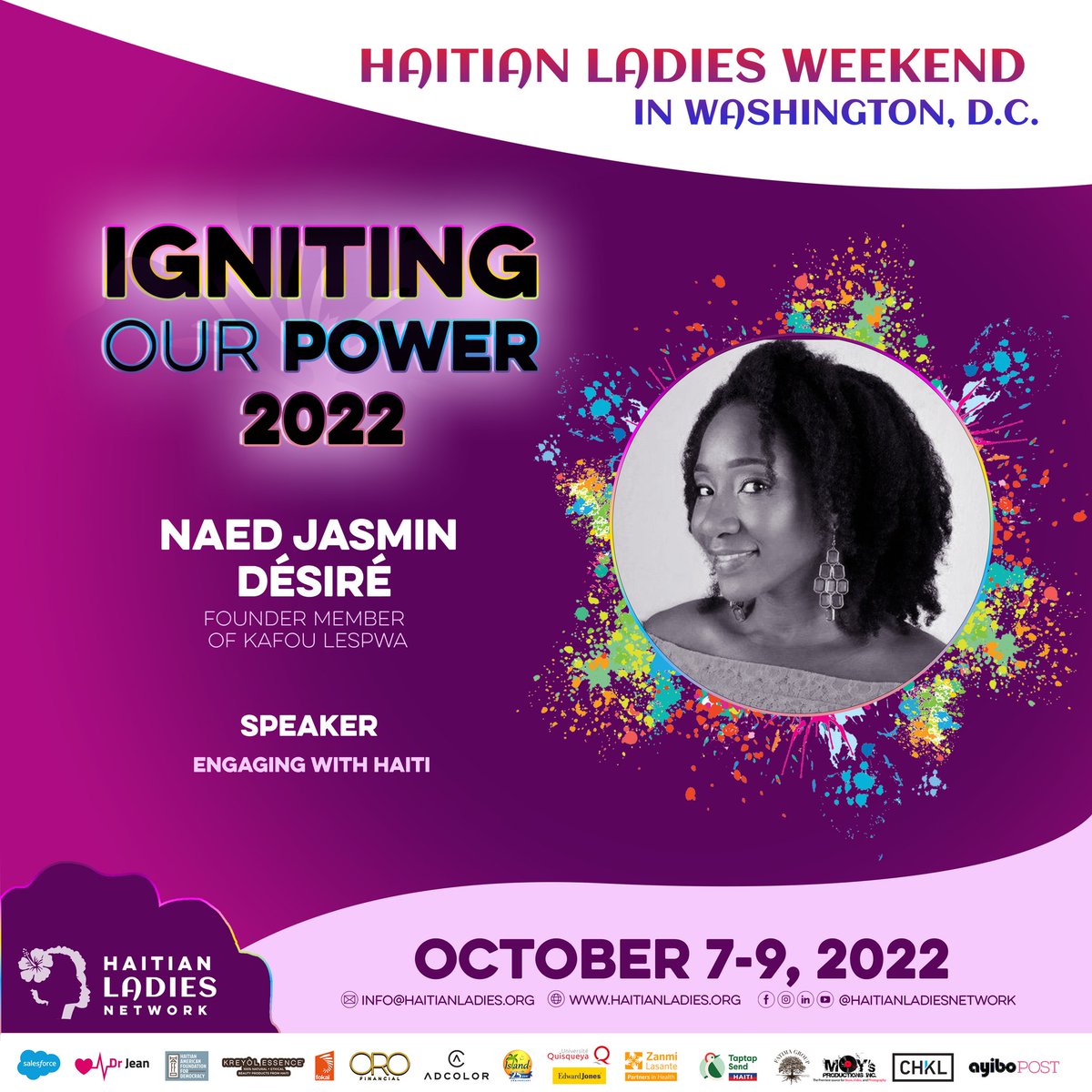 naedjasmin's tweet photo. See you in DC October 7-9, @HaitianLadiesWeekend 2022! I am speaking on the Engaging with Haiti panel! #IgnitingOurPower https://t.co/TxLwt8dgmZ