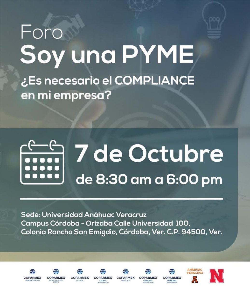 maununezmx's tweet photo. #ForoPyME || Ya todo listo para mañana ‼️NO FALTEN‼️los esperamos en la Universidad Anahuac Cordoba Veracruz y virtualmente
Foro Internacional "Soy una PyME, ¿Es necesario el Compliance en mi empresa?"
📆 7 Oct - 8:30 a 18:30 hrs
🎟 SIN COSTO
📝Registro https://t.co/WaswlT4Cwl https://t.co/DoaBMPUJkn