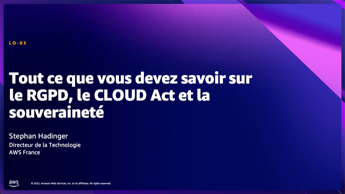 4 nouvelles sessions de l'AWS Summit sont 🇫🇷 disponibles 

👉 Souveraineté et CLOUD Act youtube.com/watch?v=ii1Woa… 

👉 Environnement et durabilité youtube.com/watch?v=ZMJSBP… 

👉 Coûts youtube.com/watch?v=_jfZbK…  

👉 Sécurité youtube.com/watch?v=XZDkmL… 

Enjoy !