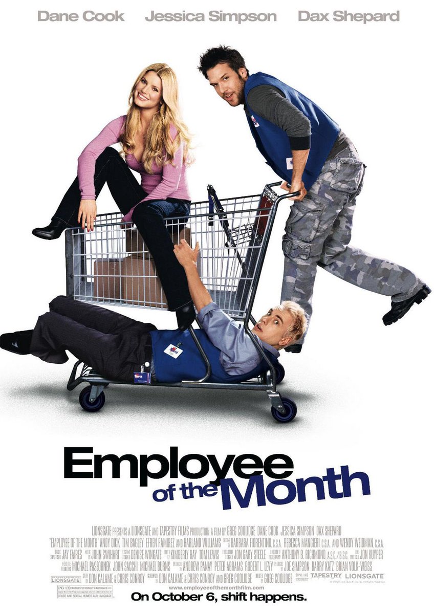FilmNewsNos's tweet photo. 🎬MOVIE HISTORY: 16 years ago today, October 6, 2006, the movie ‘Employee of the Month’ opened in theaters!

@DaneCook #JessicaSimpson @daxshepard #TimBagley #AndyDick #BrianGeorge #HarlandWilliams #EfrenRamirez #SeanWhalen #MarcelloThedford #DannyWoodburn #GregCoolidge https://t.co/aYcp6eHU7x