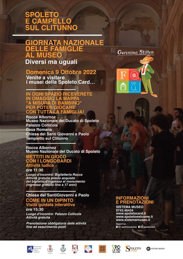 #laRoccacondivide #FAMU2022 
📍Ecco il nostro programma per domenica 9 ottobre in occasione della Giornata delle Famiglie al museo
Correte 🏃🚴 a prenotare!
Ogni partecipante 👶👧🧒👦👩👨‍🦱 riceverà  la mappa "A misura di bambino" che unisce tutti i musei aderenti alla Spoleto Card