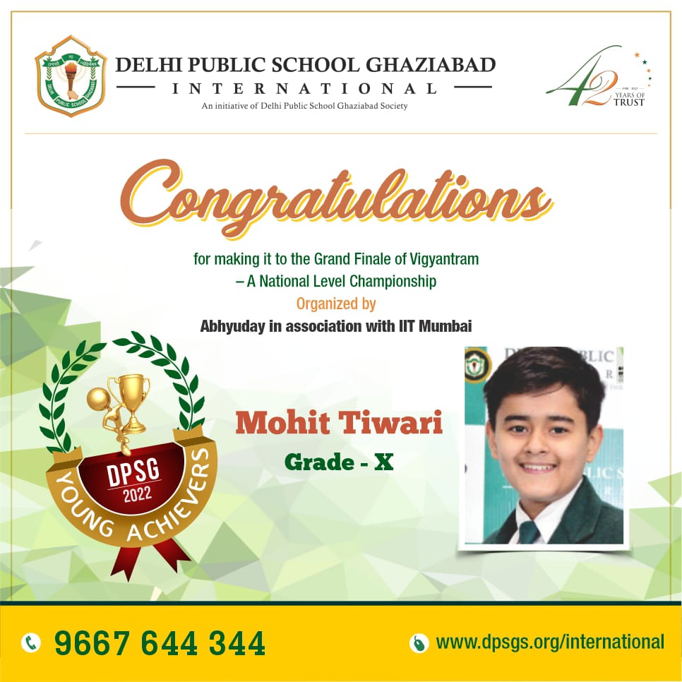 IDpsgI's tweet photo. The difference between ordinary and extraordinary is that little 'extra'.
Kudos to Mohit Tiwary for having made it to the Grand Finale of Vigyantaram, a National Level Competition organised by Abhyuday in association with IIT Mumbai.
#DPSGI #BestSchoolinGhaziabad #OurShiningStar https://t.co/tlXzrRystM