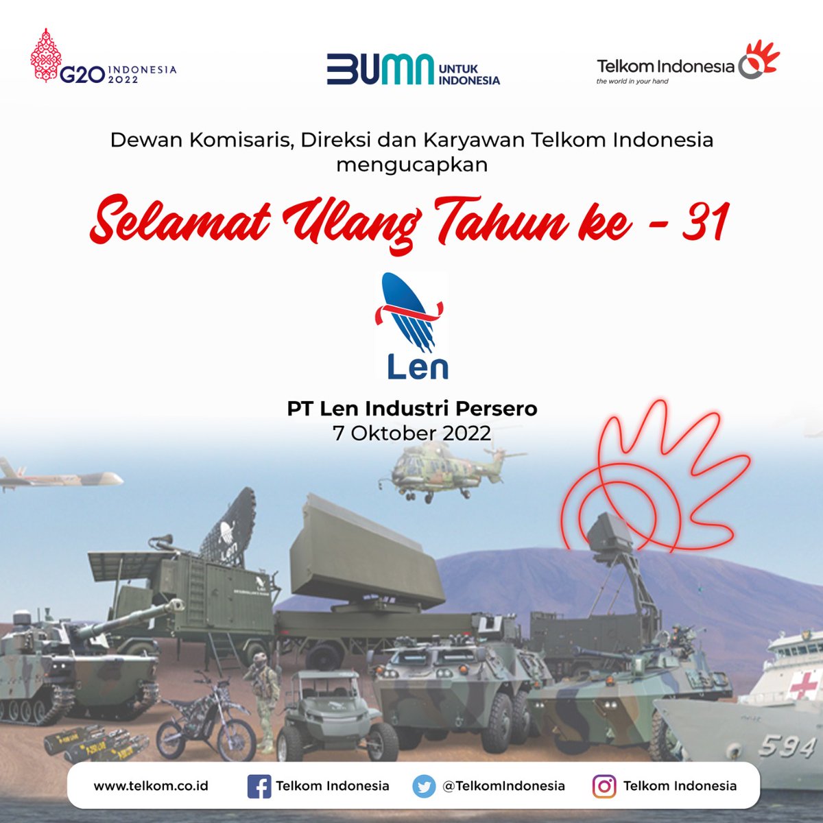 TelkomSolution's tweet photo. Selamat hari jadi kepada para Industri terbaik negeri.

Terima kasih atas sumbangsih terhadap kemajuan negeri. Semoga momen hari ini dapat menjadi napaktilas kesuksesan dan semangat untuk terus berinovasi demi kemajuan Indonesia.
#TelkomDigitalSolution #BUMNUntukIndonesia https://t.co/N4tDVEKcZ0
