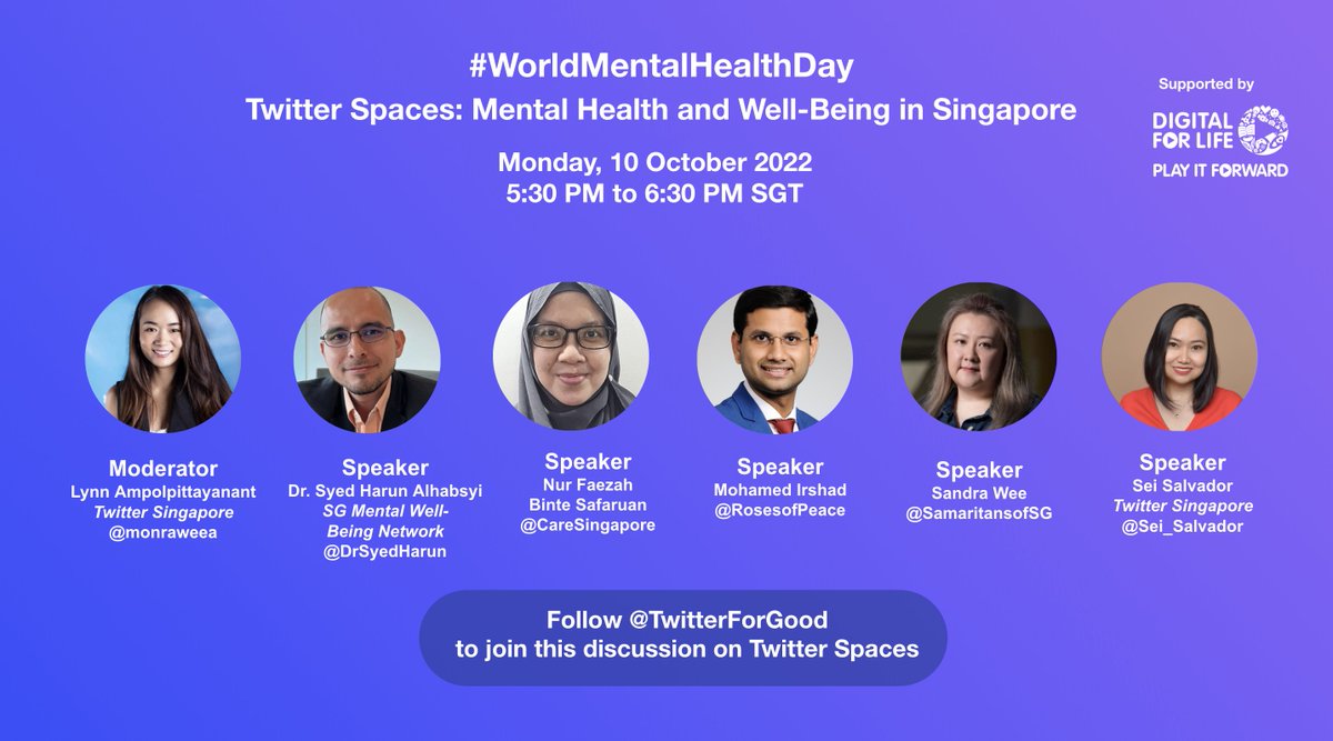 Samaritans of Singapore (@samaritansofsg) on Twitter photo Join SOS in our Twitter Spaces chat alongside <a href="/MCCYsg/">MCCYsg</a>, SG Mental Well-Being Network, <a href="/CareSingapore/">CARE Singapore</a> and <a href="/rosesofpeace/">Roses of Peace</a> this #WorldMentalHealthDay, to find out more about what’s being done in Singapore’s mental health landscape!
x.com/i/spaces/1YpKk… Join SOS in our Twitter Spaces chat alongside <a href="/MCCYsg/">MCCYsg</a>, SG Mental Well-Being Network, <a href="/CareSingapore/">CARE Singapore</a> and <a href="/rosesofpeace/">Roses of Peace</a> this #WorldMentalHealthDay, to find out more about what’s being done in Singapore’s mental health landscape!
x.com/i/spaces/1YpKk…