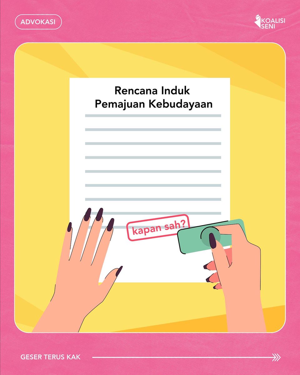 KoalisiSeni's tweet photo. Apa sih, RIPK itu? Rencana Induk Pemajuan Kebudayaan (RIPK) adalah dokumen terakhir yang harus disahkan dari pedoman Pemajuan Kebudayaan.
#koalisiseni #ripk https://t.co/gqc80SKx6a
