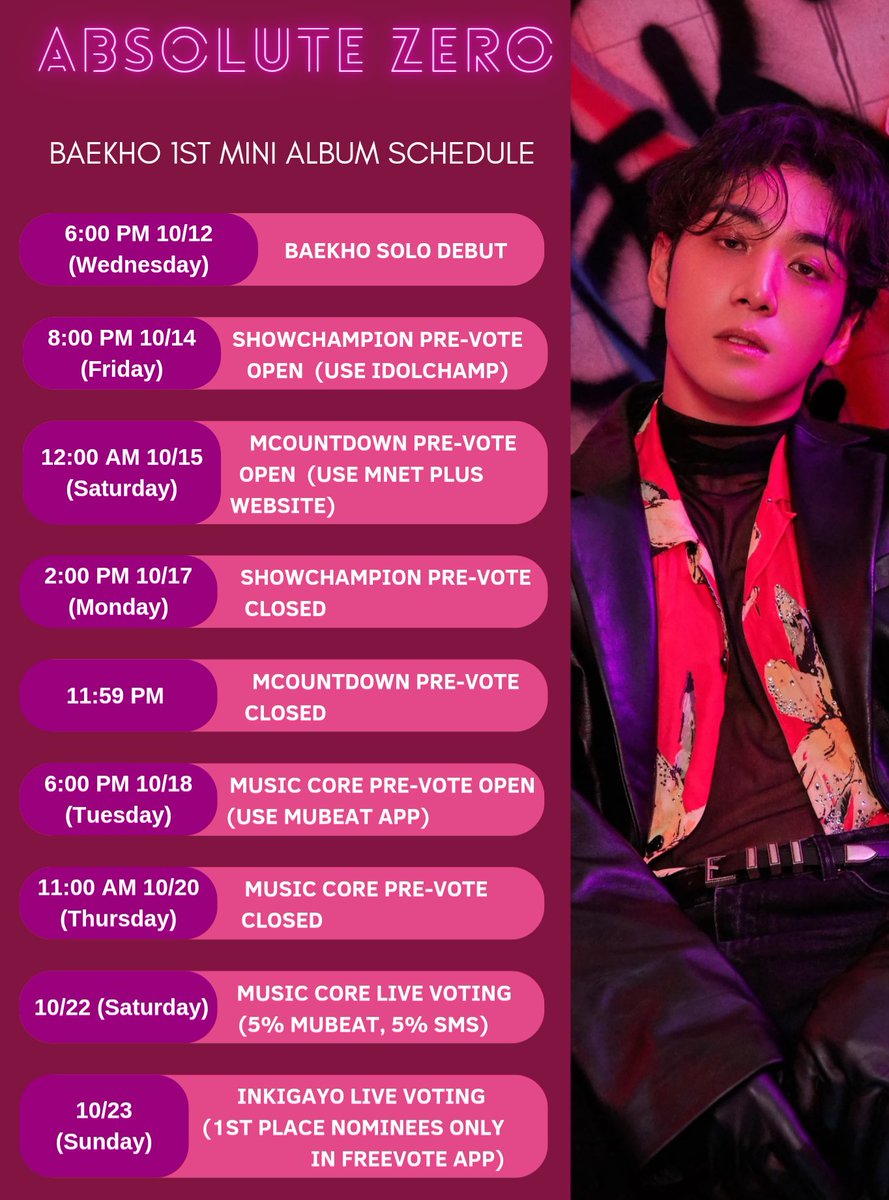 nuestvote's tweet image. [VOTING SCHEDULE]

L.O.Λ.Es &amp;amp; DONOs, here's our voting schedule for Baekho's solo debut 🥳

Make sure to mark your calendars! 🗓

📌 We need more newly created gmail accounts, DM us ❤

#백호 #BAEKHO   
#Absolute_Zero   
#No_Rules @BAEKHO_PLEDIS
#뉴이스트 #NUEST