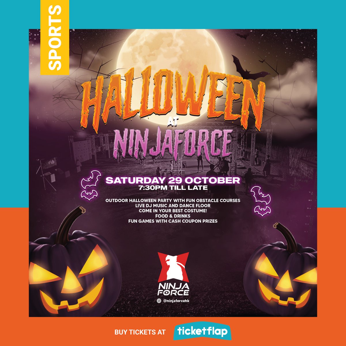 🎃 HALLOWEEN @ NINJA FORCE 🎃

Ninja Force - The largest outdoor Ninja Warrior alike extreme physical fitness dojo in Kam Tin, Yuen Long will be throwing the "Halloween @ Ninja Force" party on the evening of October 29 (Saturday). Get your tickets now 👉 ticketflap.com/ninjaforcehk