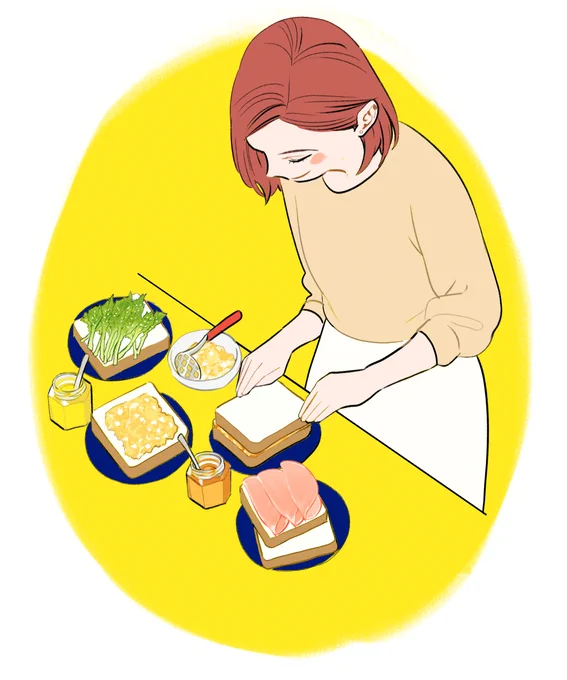 コミックス3巻発売決定を記念して今まで掲載したカラーイラストを再掲載こちらはCWランキングイラストのサンドイッチを作る野本さんです 
